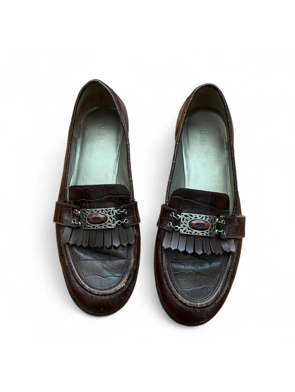 UNISA Vintage Brown Embellished Boho Leather Loafers Size 7